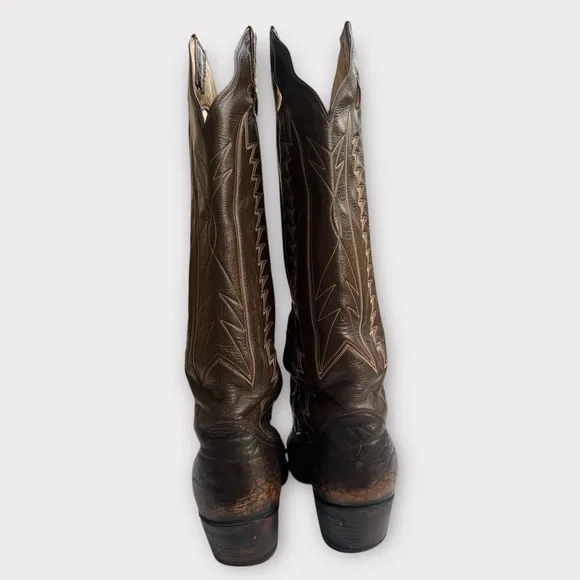 Vintage Sanders tall brown marbled leather western boot - Picture 7 of 16